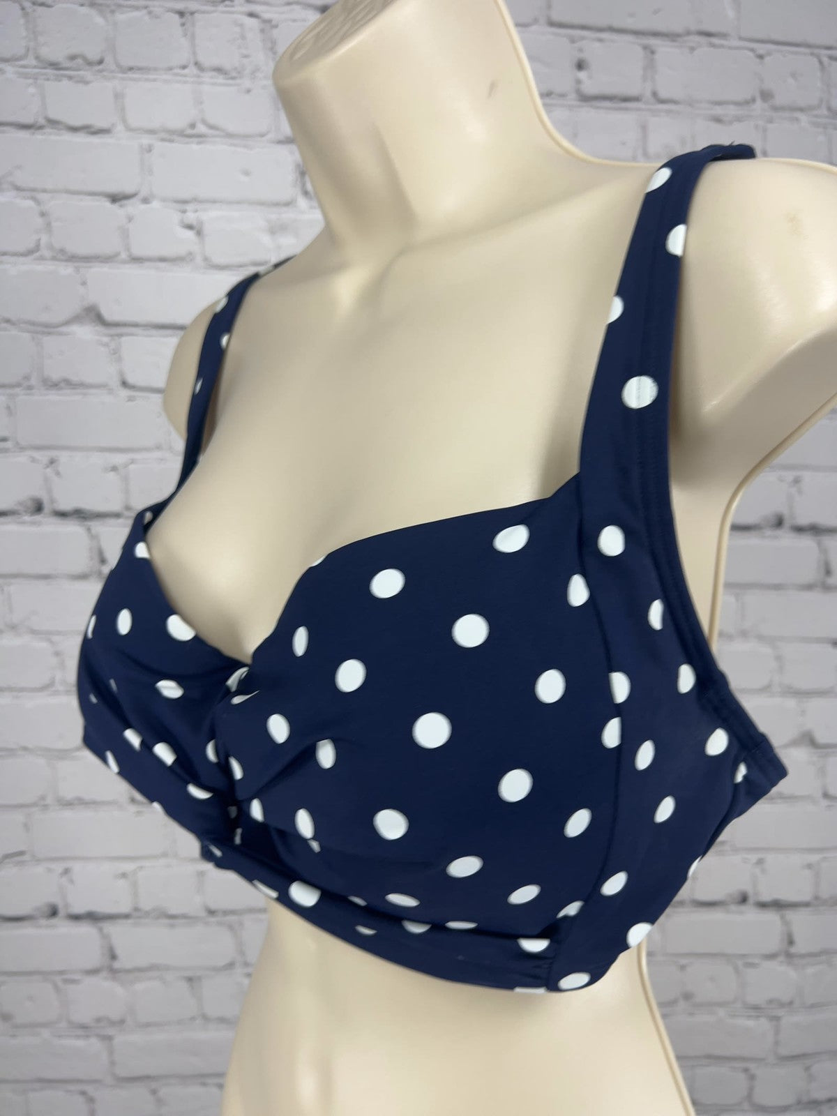 Lands' End Navy White Polka Dot Twist Front Underwire Bikini Top 12 D
