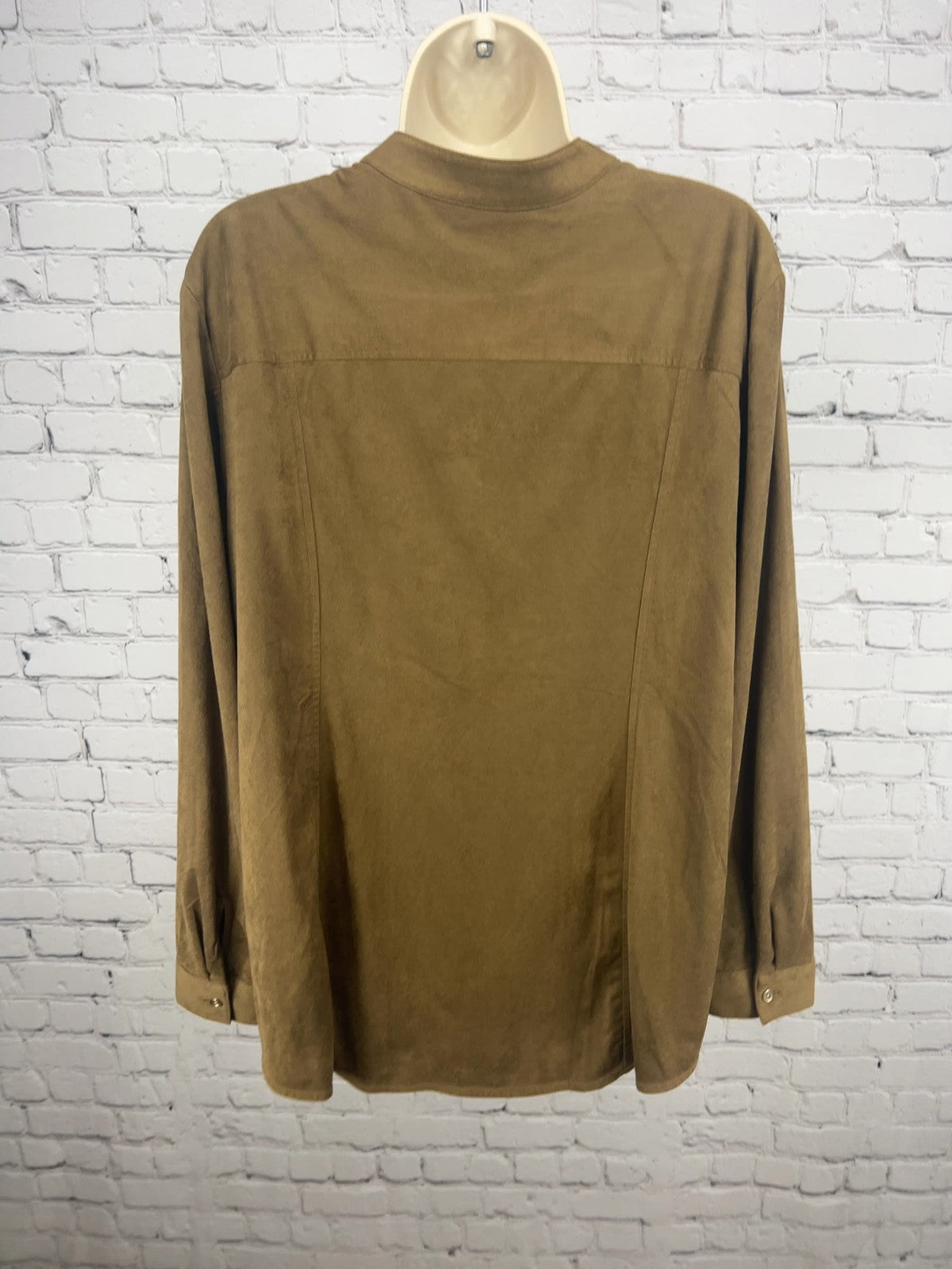 Chico's Brown Faux Suede Button Front Long Sleeve Tunic Blouse Size 3 (US L)