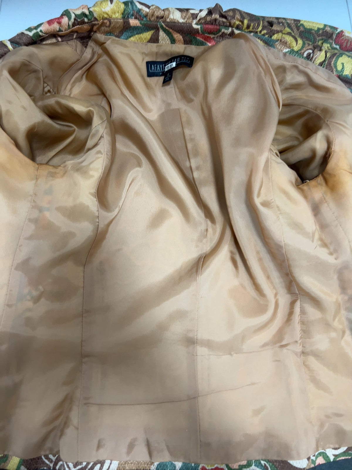 Lafayette 148 New York Petite Brown Floral 3/4 Sleeve Button Front Jacket 6
