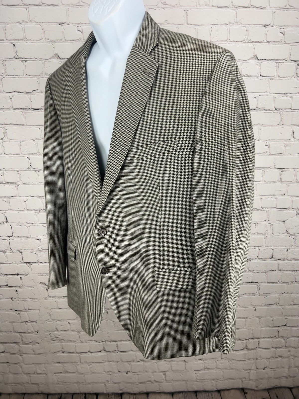 Lauren Ralph Lauren Black Houndstooth Silk Wool 2 Button Blazer Sport Coat 48R