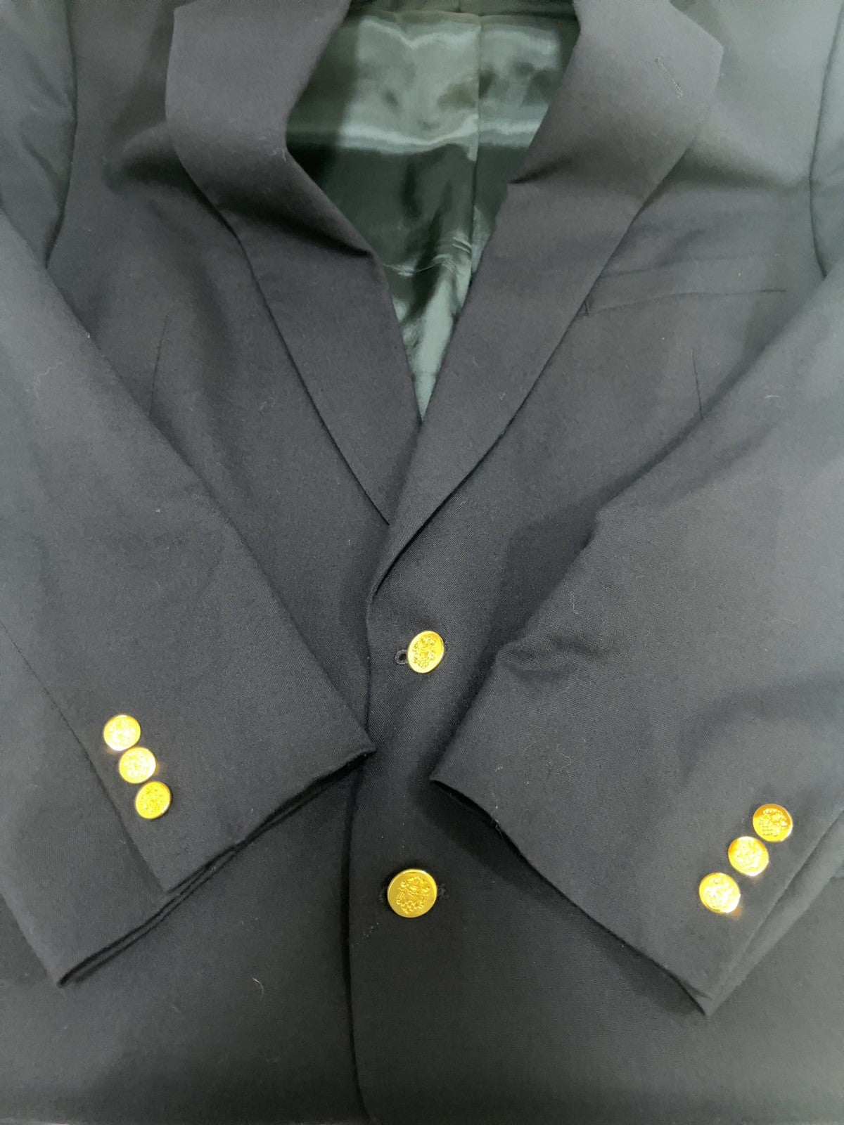 VTG John Clarendon Navy 100% Wool Gold Button 2 Button Blazer Sport Coat USA 48