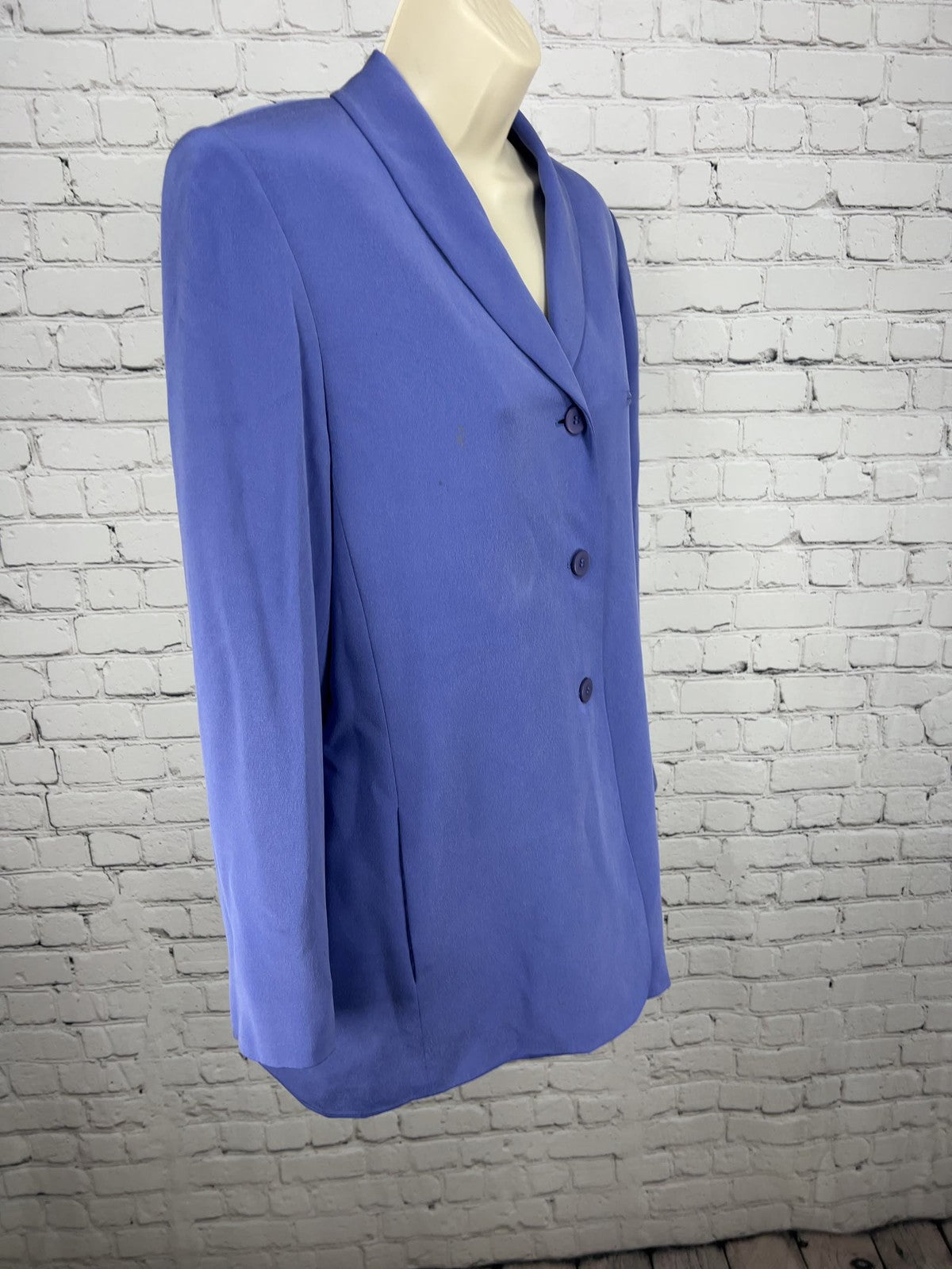 VTG Travis Ayers Periwinkle 100% Silk Shawl Collar 3 Button Lined Blazer 12