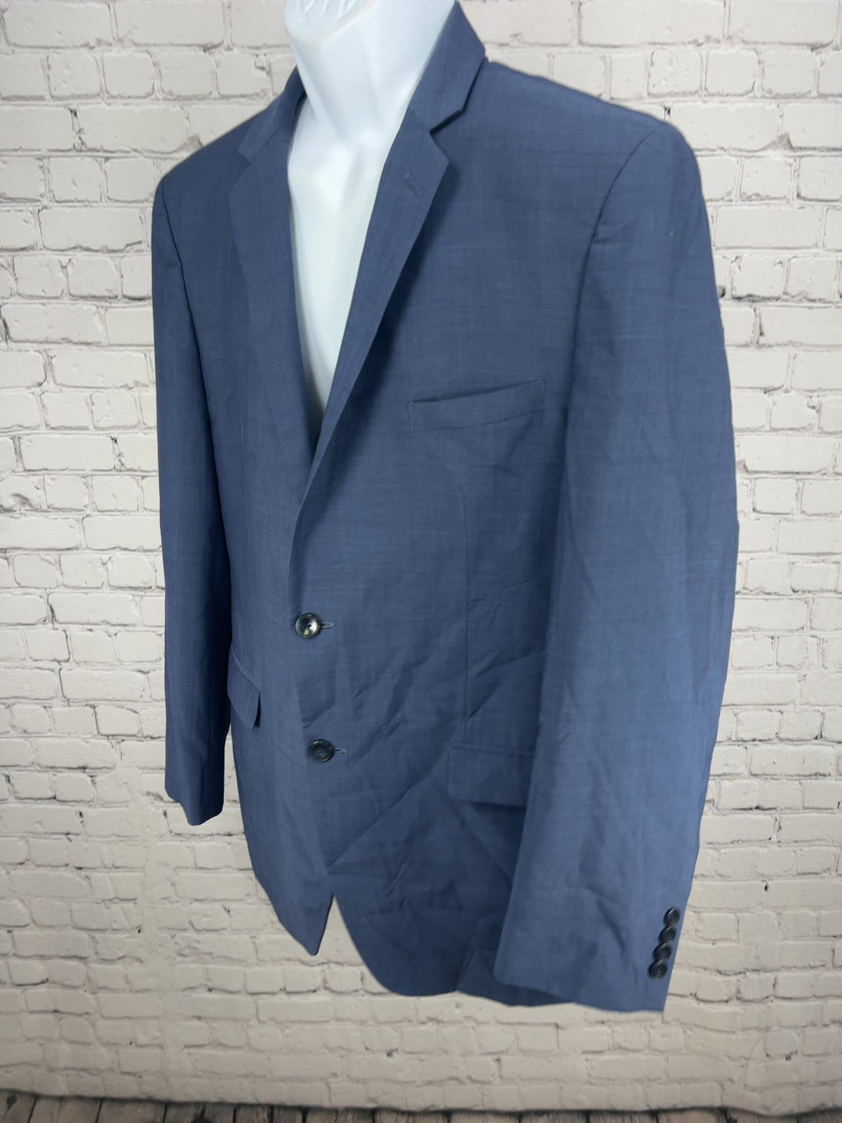 Perry Ellis Portfolio Blue Wool Blend Slim Fit 2 Button Blazer Sport Coat 44L