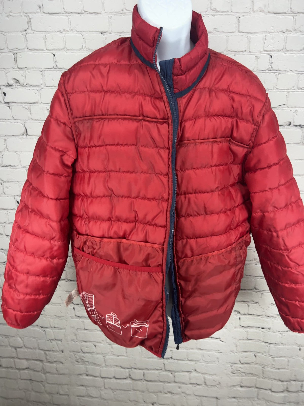 SwissTech Red Navy Colorblock Packable Puffer Jacket Men's M