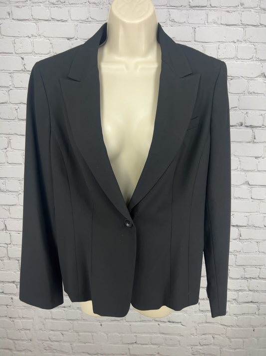 Anne Klein A Line Black Stretch Peak Lapel One Button Lined Blazer Jacket 10