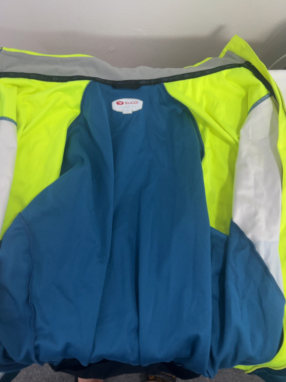 Sugoi RS 180 Neon Yellow Teal Reflective Full Zip Men's Cycling Jacket L