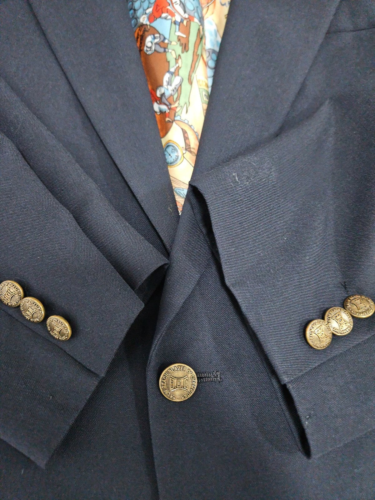 VTG Palm Beach Blazer of Champions Navy Sports Print Lining 2 Button Blazer 50L