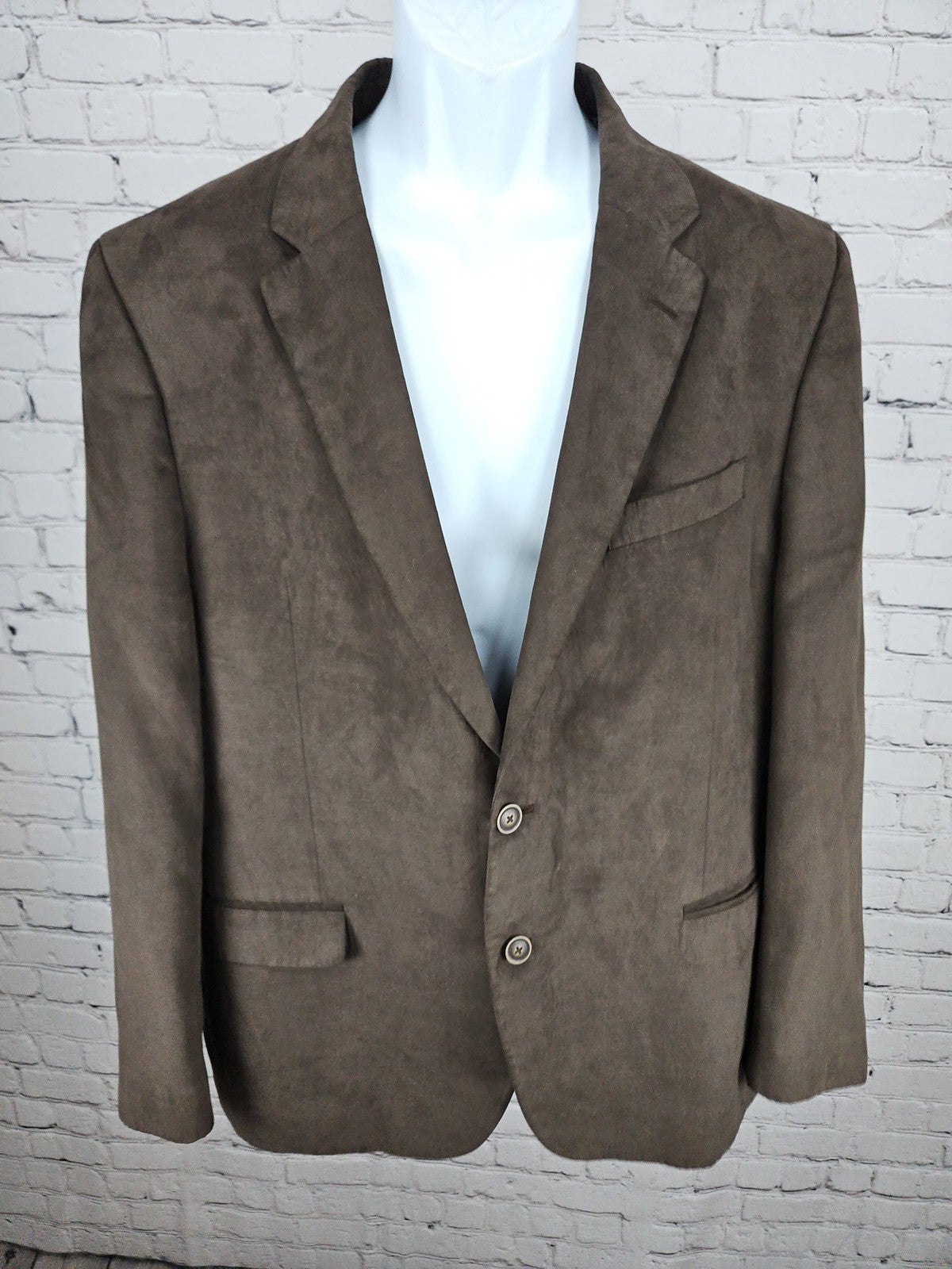 Nautica Brown Faux Suede 2 Button Double Vented Notch Blazer Sport Coat 46R