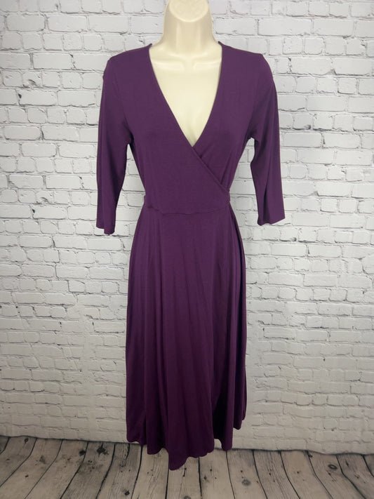 Sivana Bamboo Luxe Purple Faux Wrap V-Neck 3/4 Sleeve Midi Dress S