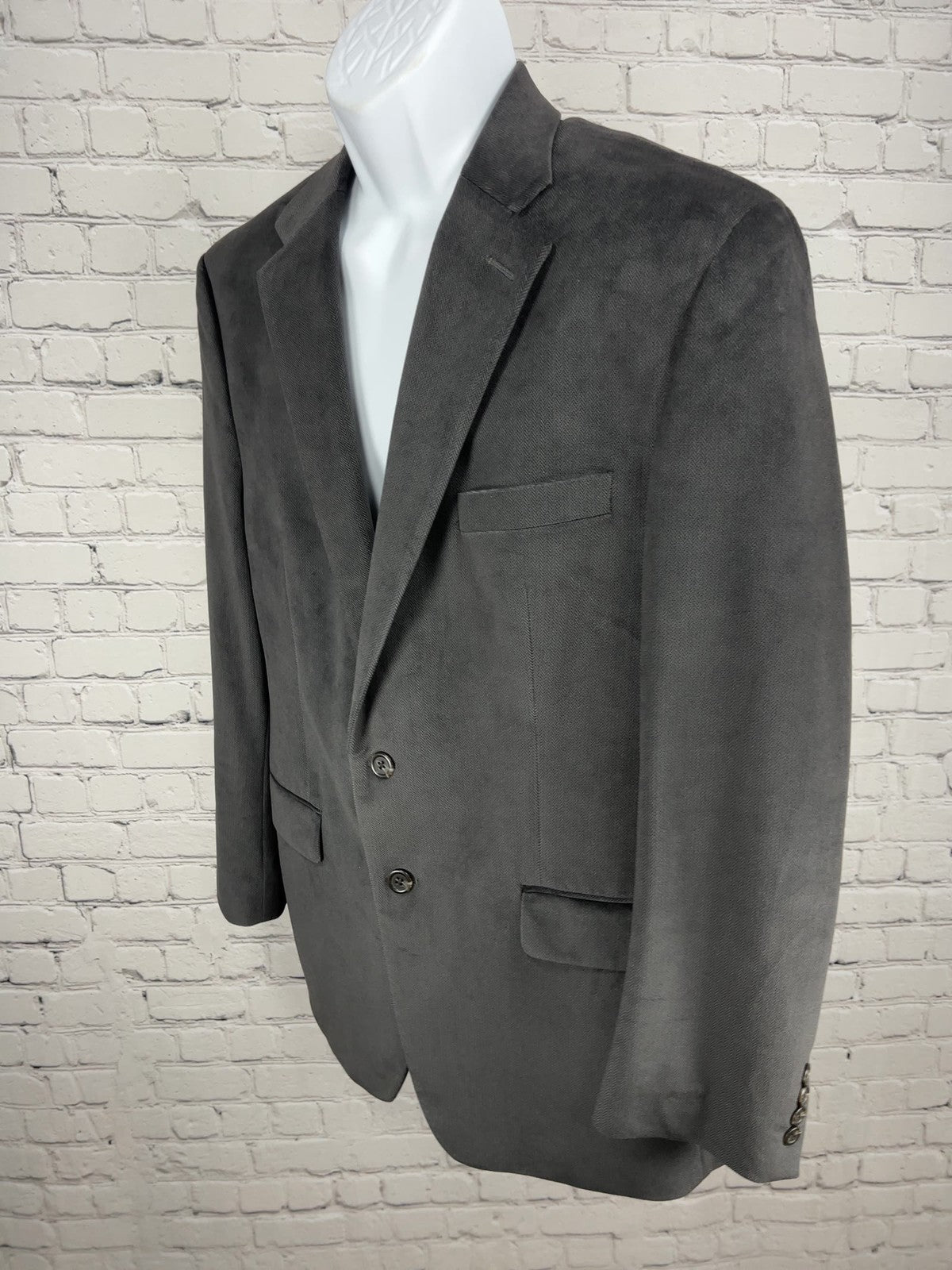 Chaps Gray Herringbone Velvet 2 Button Notch Blazer Sport Coat 42R