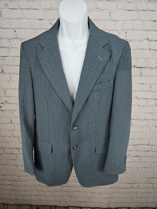 VTG Edw Hawk for Baskin Blue Gray Pinstripe 2 Button Notch Blazer Sport Coat 42