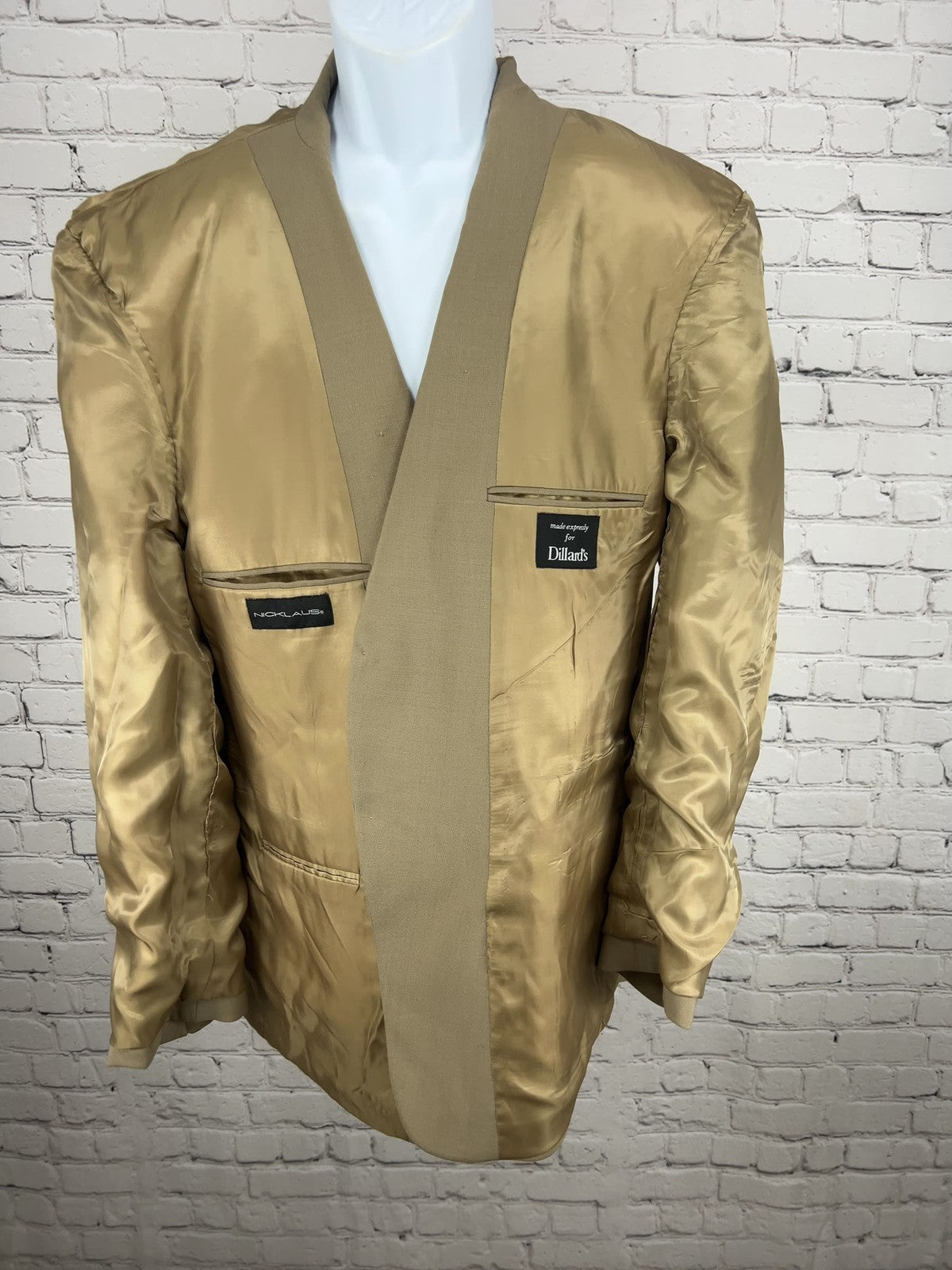 Nicklaus Tan Wool Blend 2 Button Single Vented Notch Blazer Sport Coat 43R