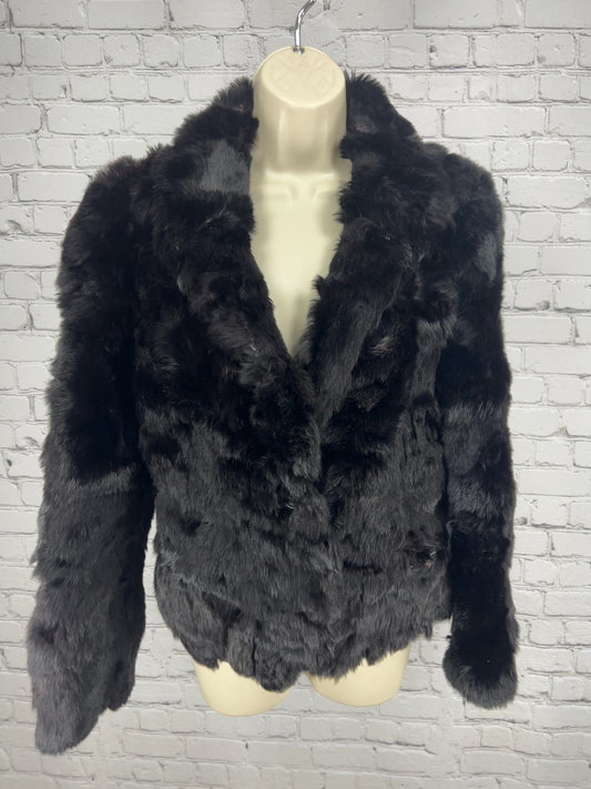 VTG Mademoiselle Furs Black Genuine Rabbit Fur Collar Cropped Jacket Coat M