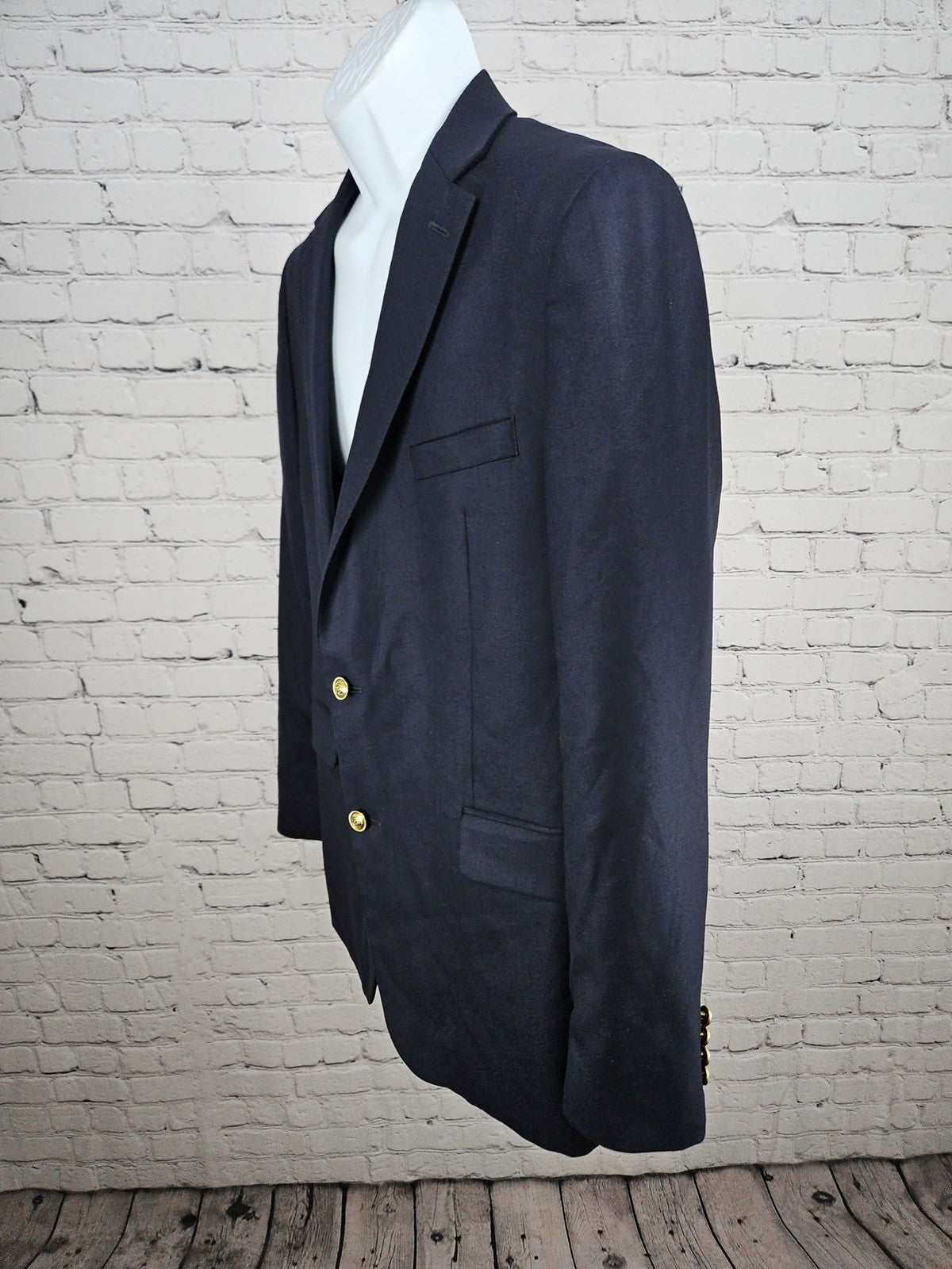 Stafford Navy 100% Wool Gold Button Single Vent Blazer Sport Coat 42L