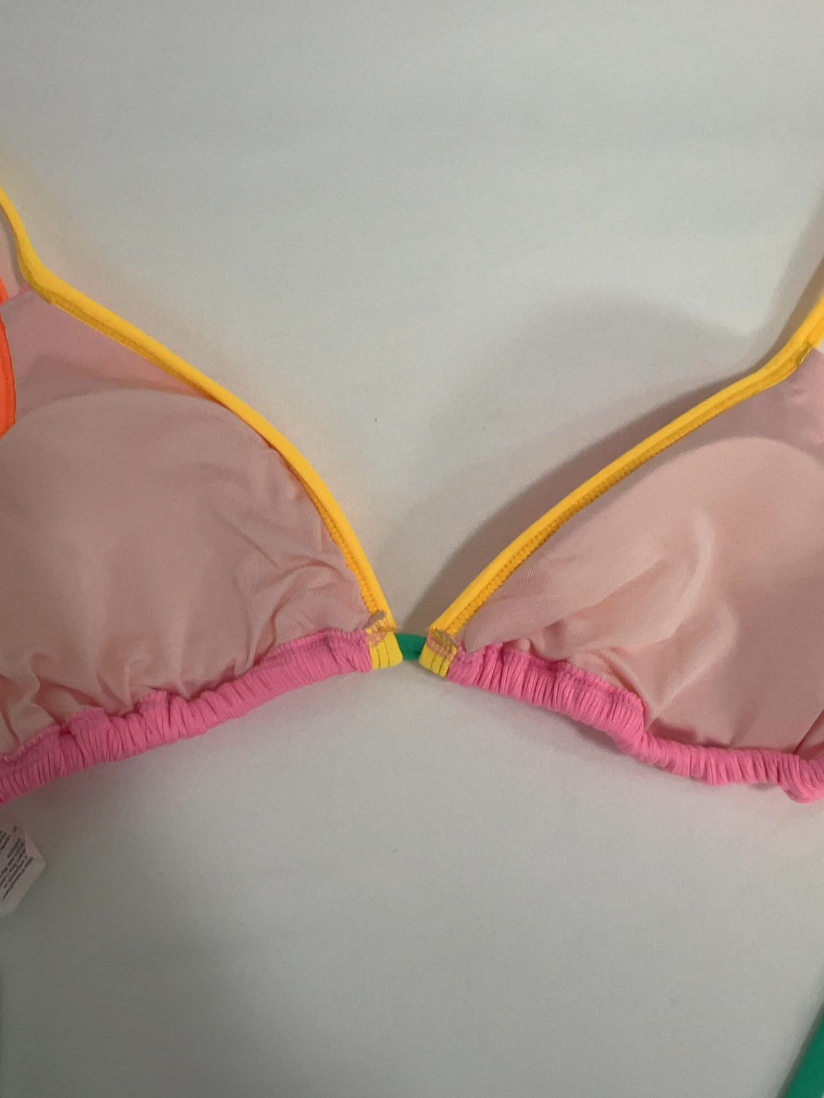 NWT Cupshe Neon Pink Orange Colorblock Ribbed Triangle Bikini Swim Top S