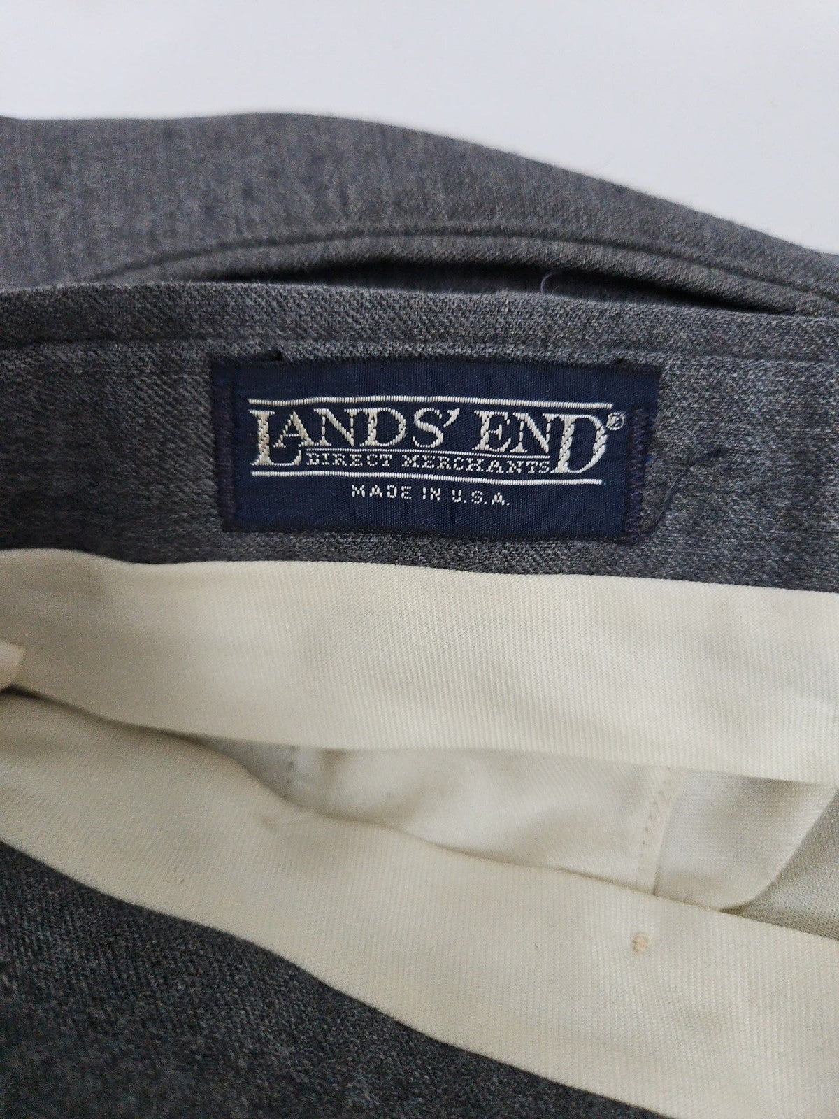 VTG Lands End Gray 100% Worsted Wool Flat Front Dress Pants Trousers USA 33