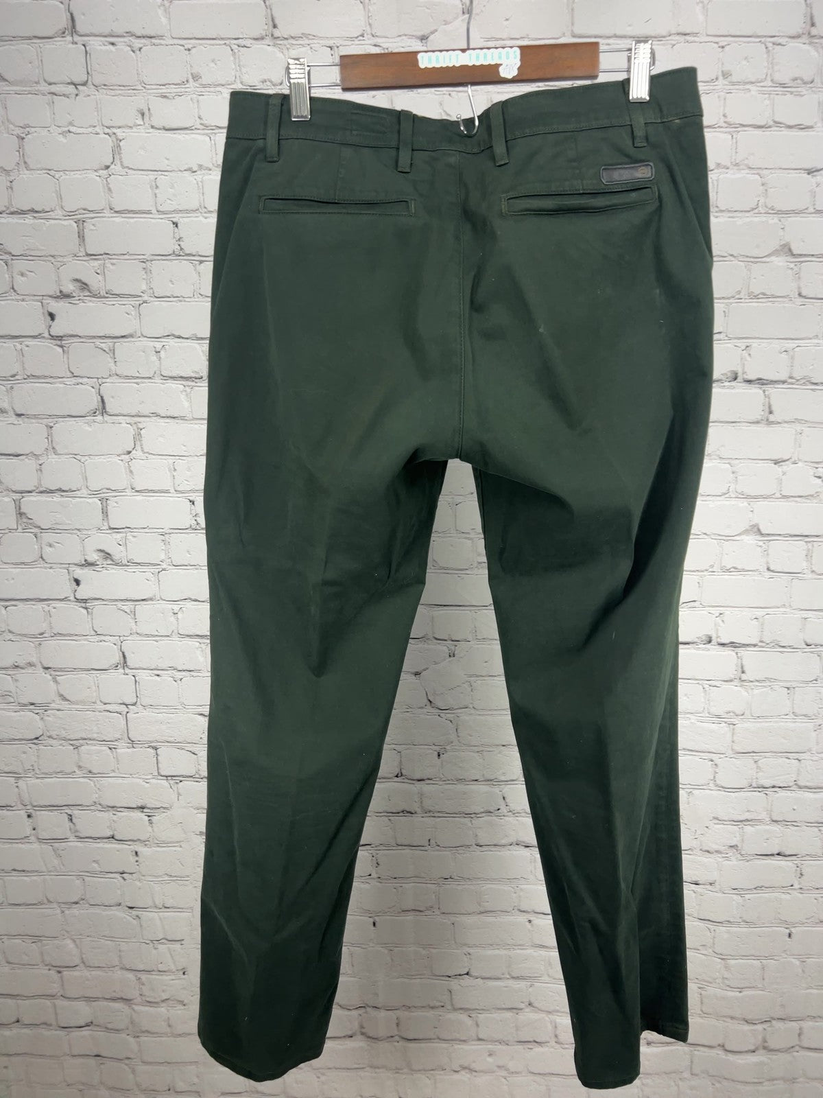 AG Dark Green Lux Khaki Tailored Trouser Stretch Chino Pants 32