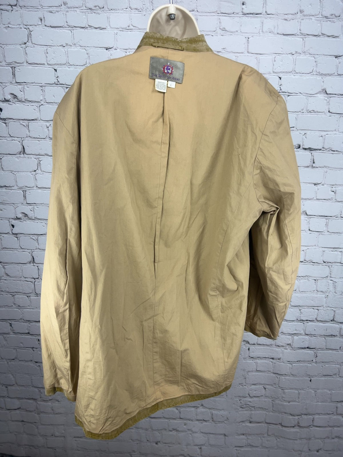 VTG The Territory Ahead Tan Silk Cotton 3 Button Patch Pocket Blazer Men's L