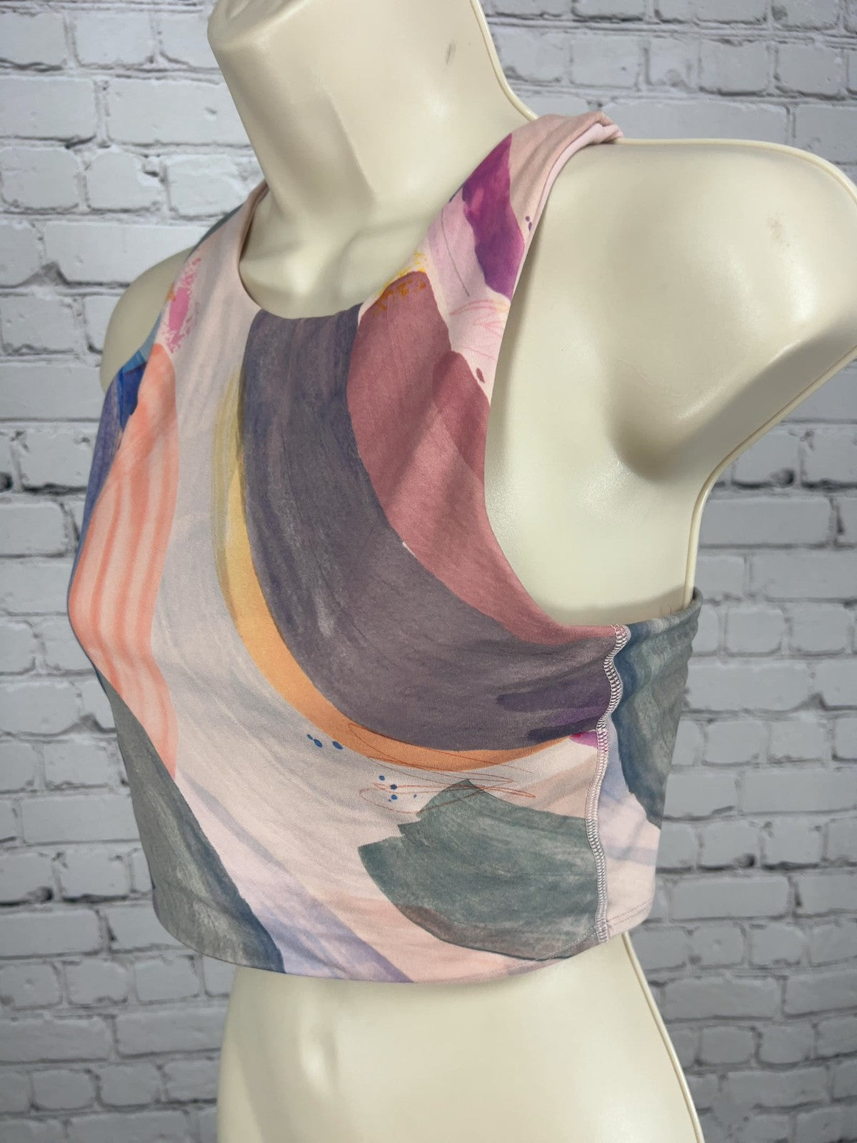 Athleta Multicolor Abstract Print High Neck Racerback Crop Sports Bra S