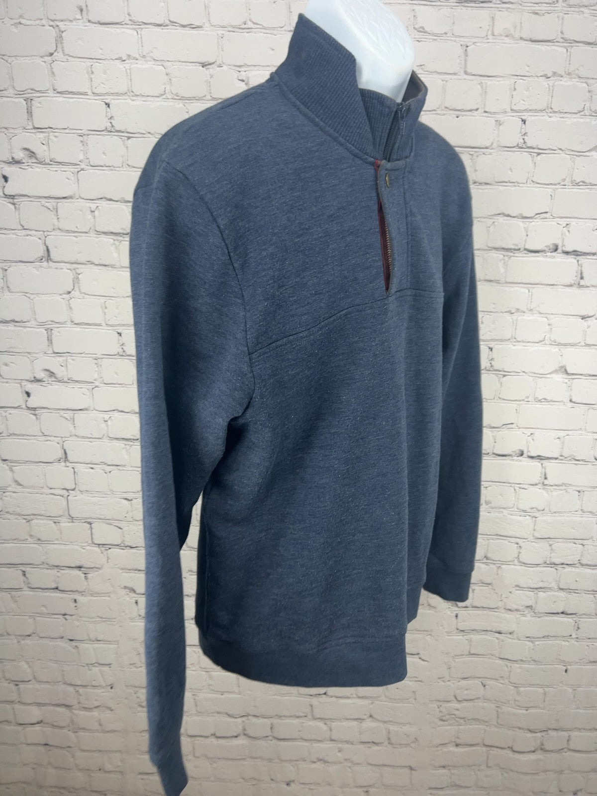 Orvis Blue Heather Quarter Zip Snap Mock Neck Pullover Sweatshirt M