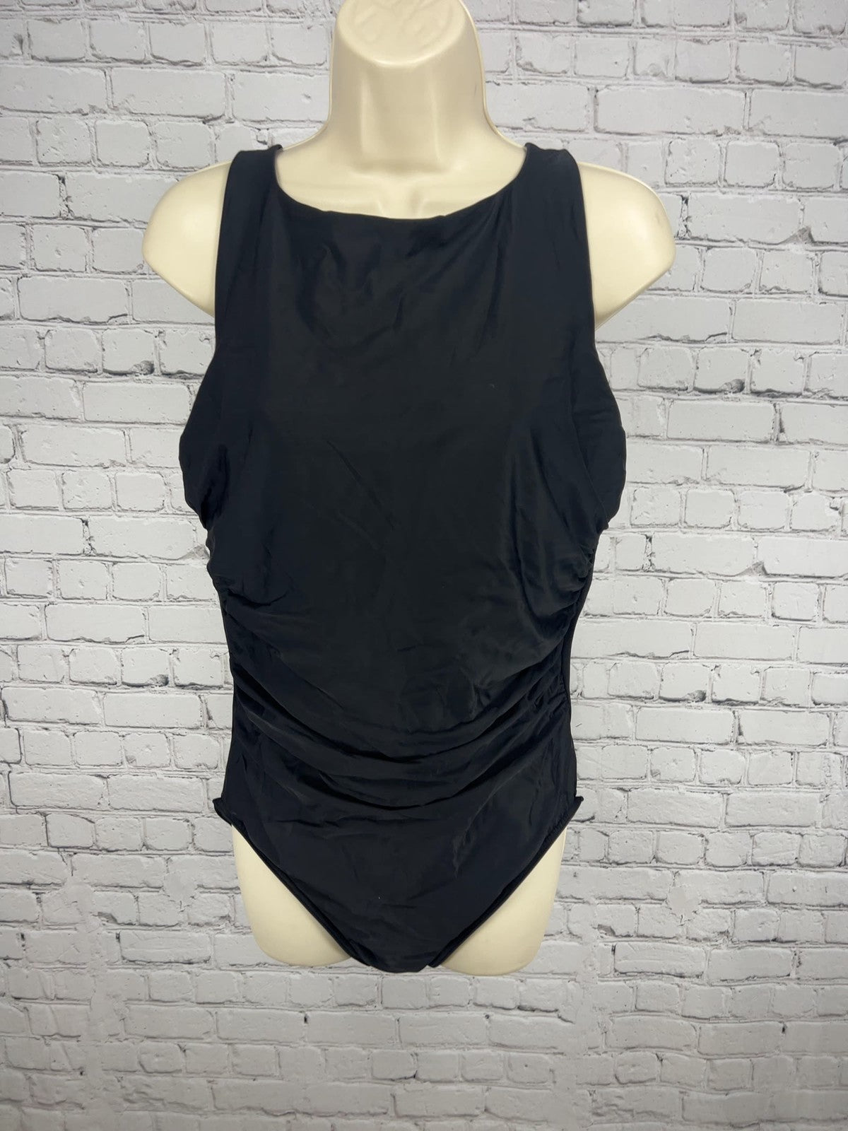 Miraclesuit Black Ruched High Neck One Piece Swimsuit Bathing Suit 16DDD