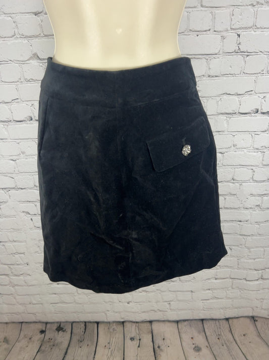 NWD LOFT Black Velvet Flap Pocket Rhinestone Button Lined Mini Skirt 4