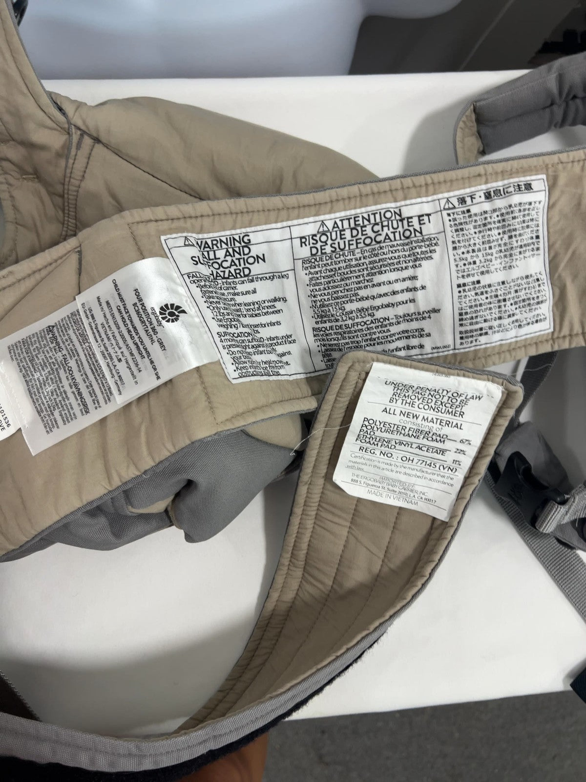 Ergobaby Four Position 360 Grey Beige Cotton Baby Carrier 12-33 lbs