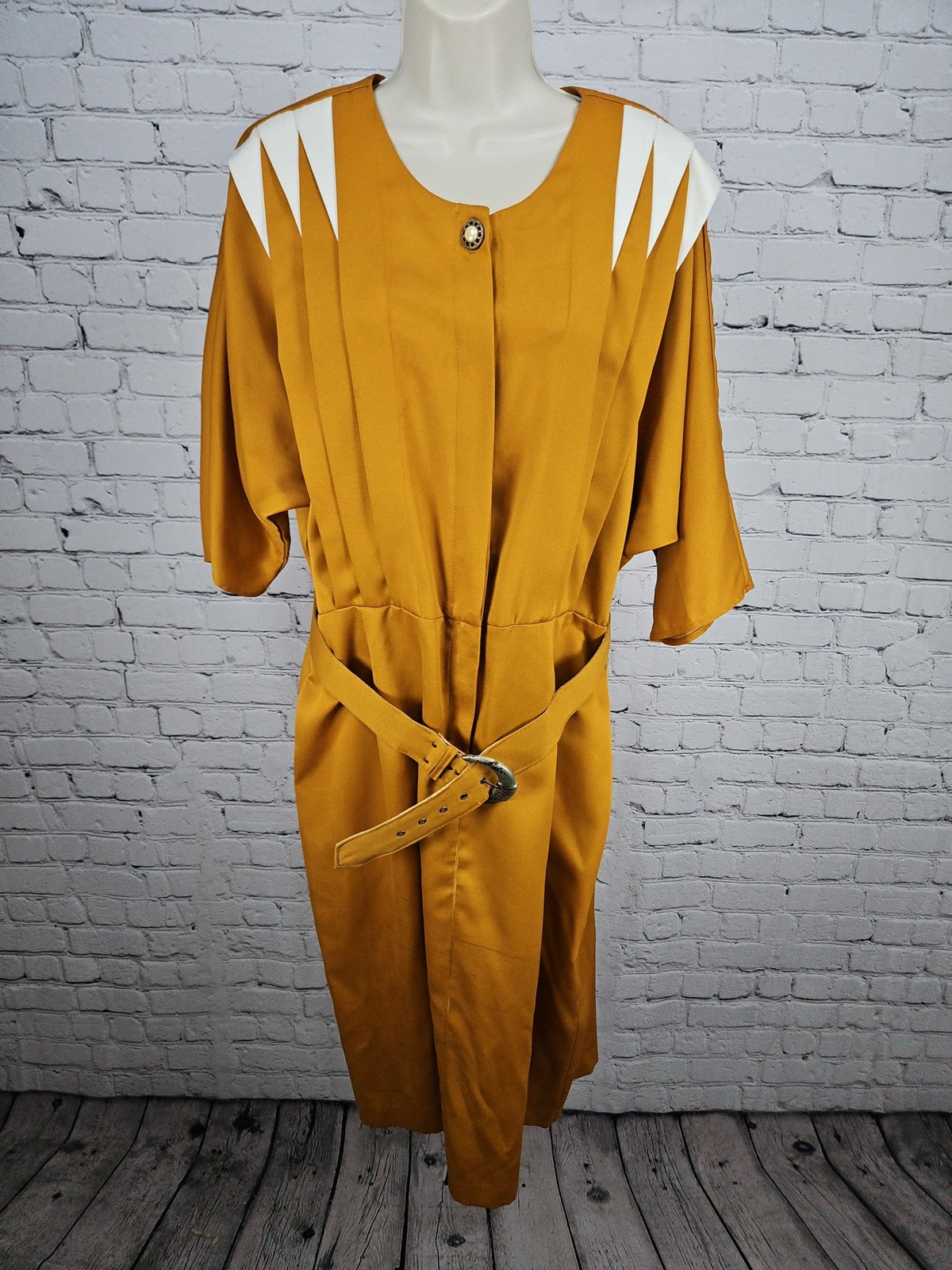 VTG Positive Influence Mustard Dolman Sleeve Belted Midi Dress Women's 16W