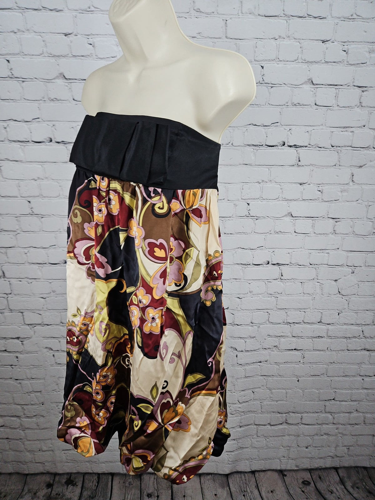 Steve Madden Multicolor Paisley Floral 100% Silk Strapless Bubble Dress 8