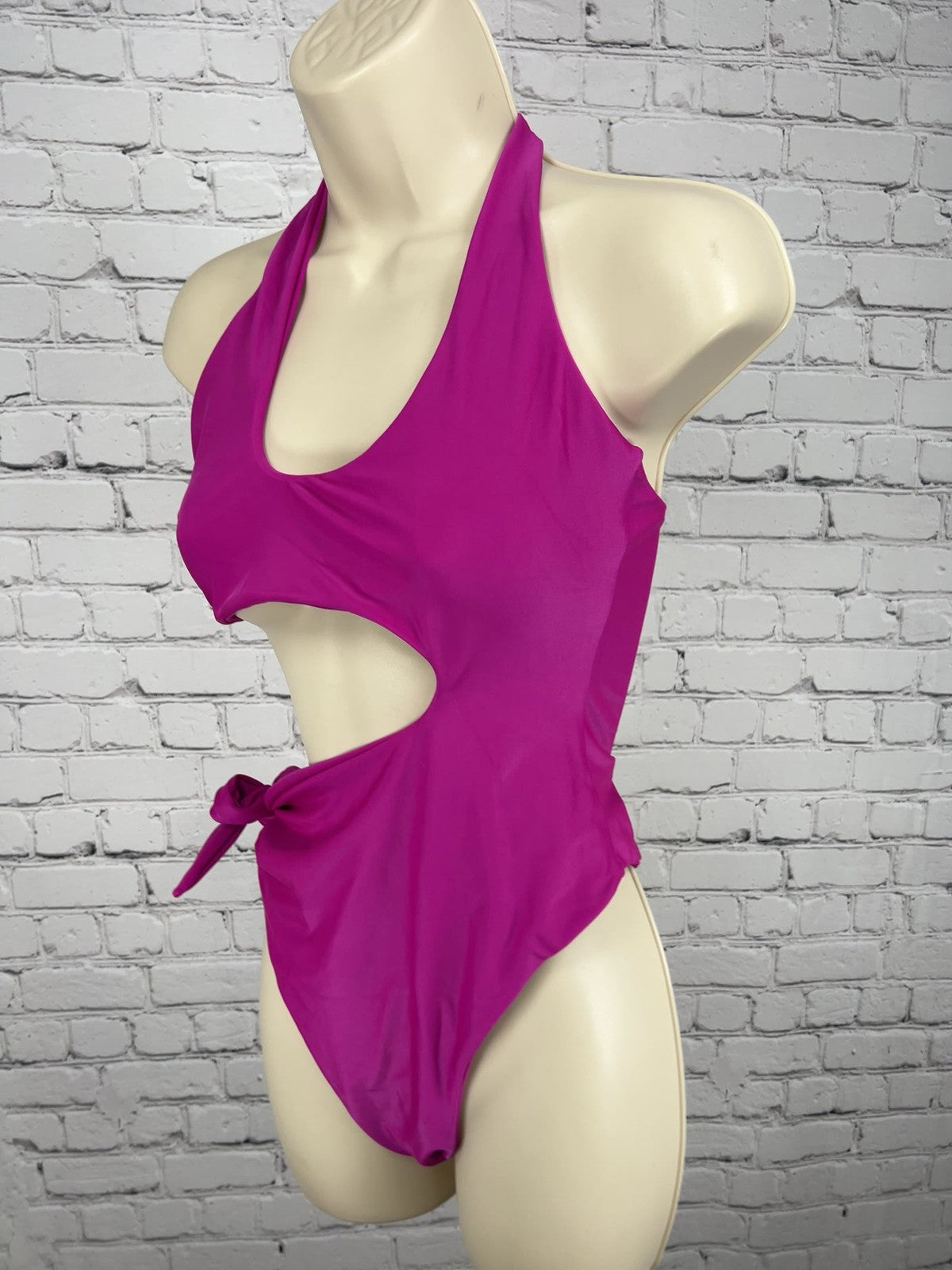 Atalantia Magenta Halter Cutout Side Tie One Piece Monokini Swimsuit L