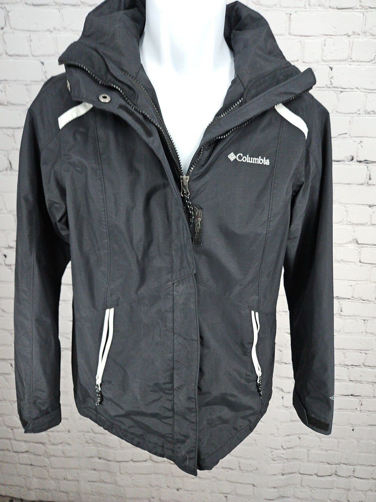 Columbia Interchange Black White Hooded Nylon Shell Jacket Women's S