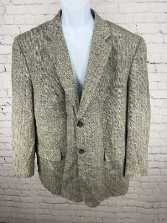Towncraft Gray 100% Silk Herringbone 2 Button Blazer Sport Coat 44S