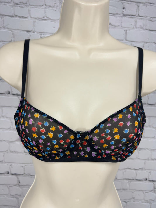 Free People Intimately Black Floral Sheer Mesh Underwire Balconette Bra 32B
