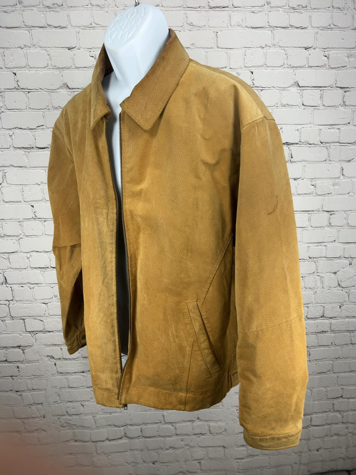 VTG PGA Tour Signature Collection Tan Suede Leather Full Zip Bomber Jacket XL