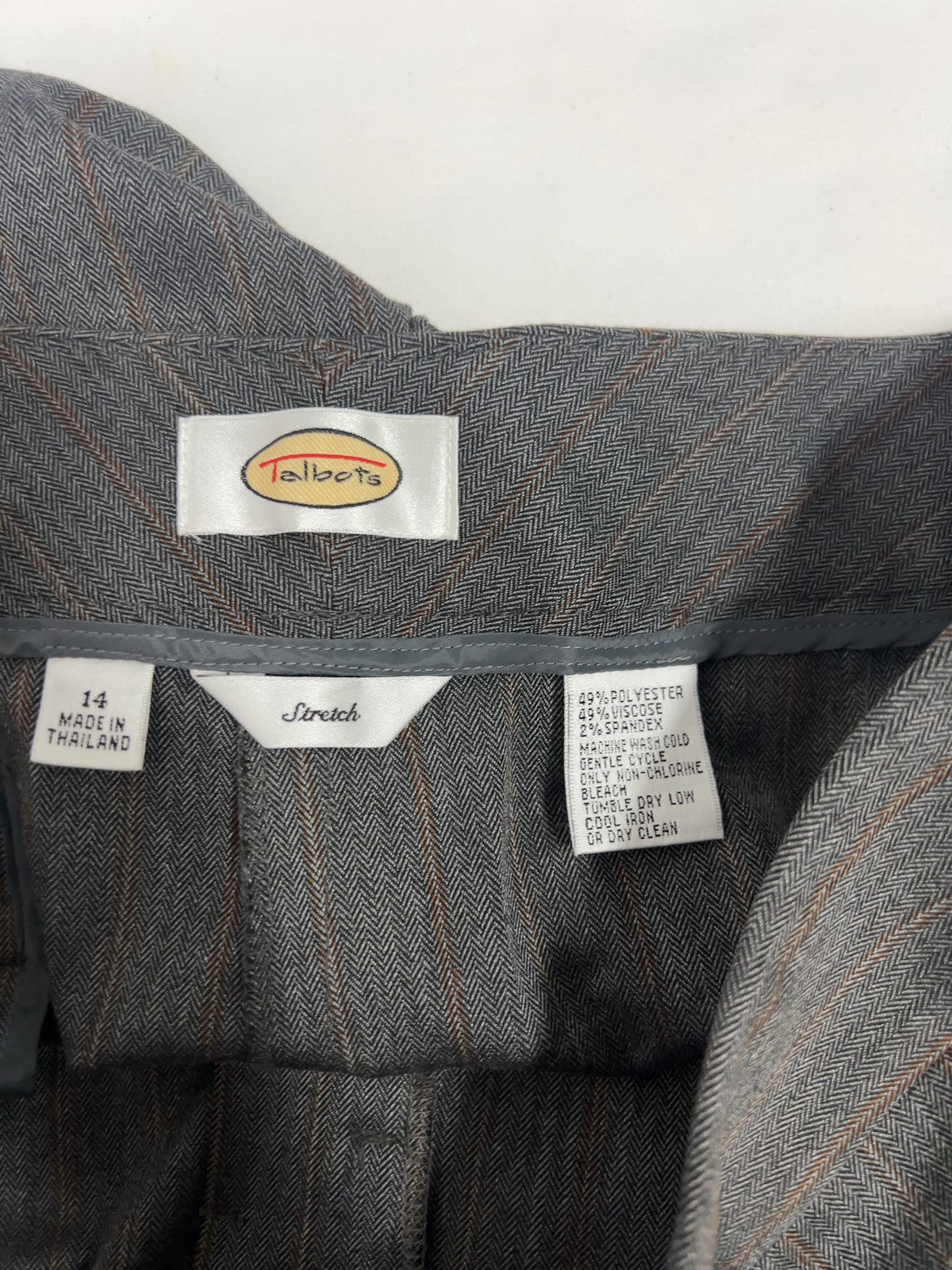 Talbots Gray Pinstripe Herringbone Stretch Trouser Pants Women's 14