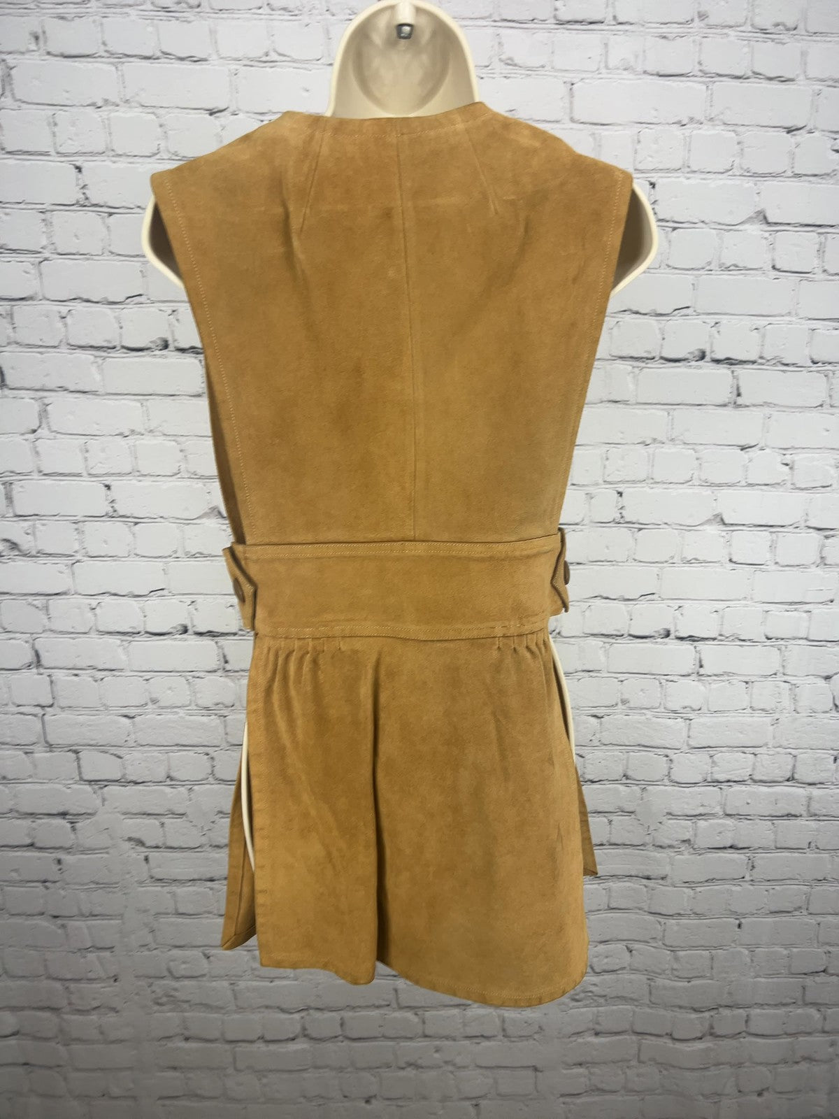 VTG Genuine Suede Leather Belted Tabard Vest Tunic Side Open Snap Women's M