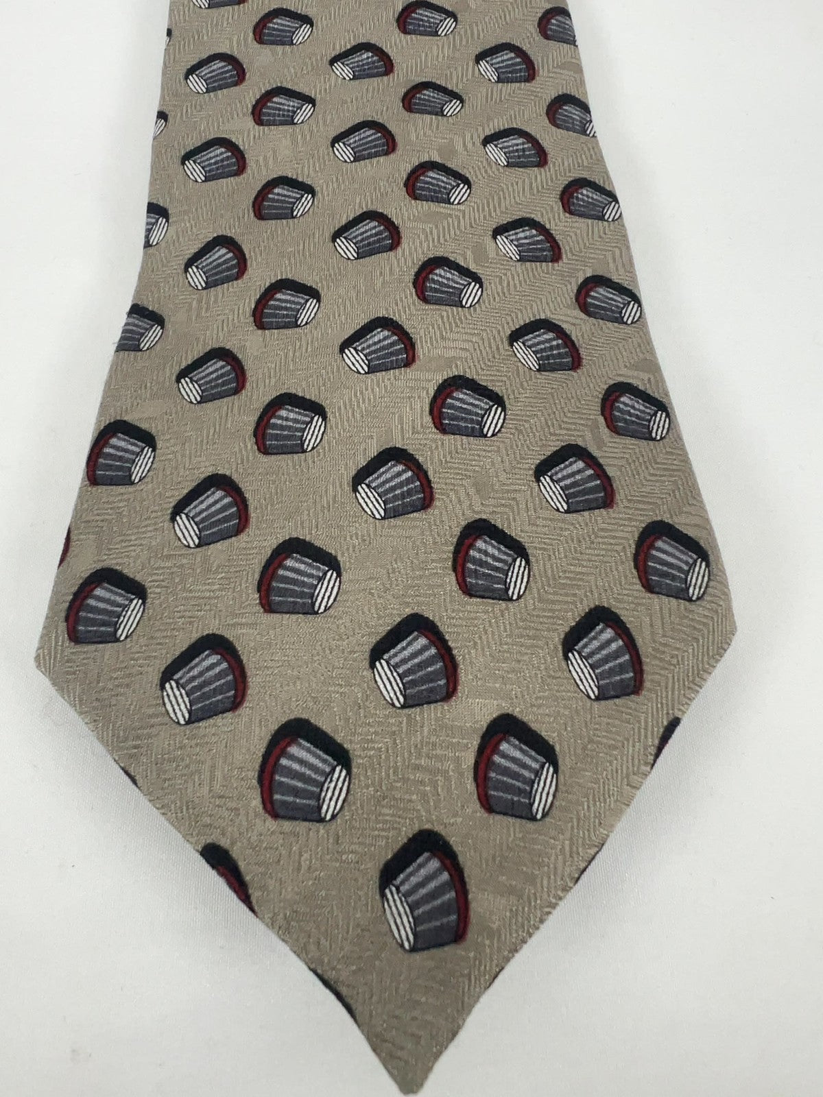 VTG Oscar de la Renta Taupe Gray Burgundy Geometric 100% Silk Neck Tie USA