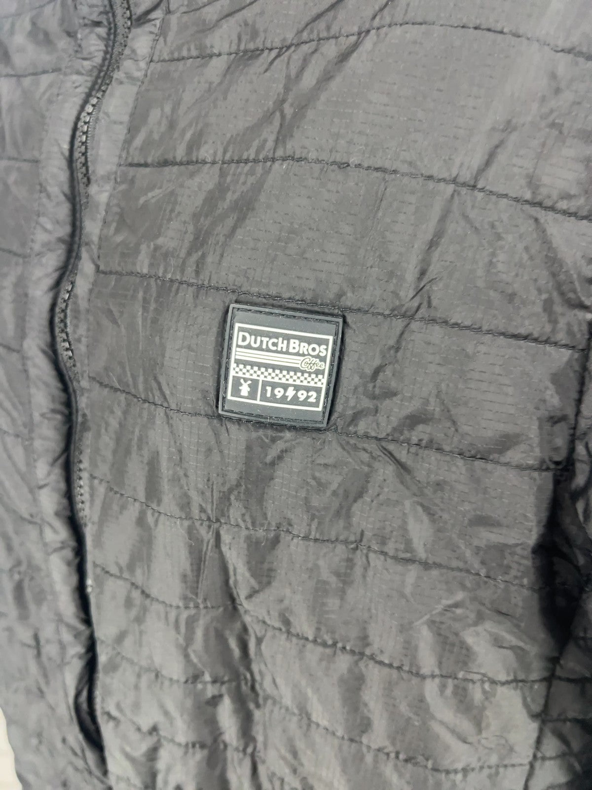 Dutch Bros Coffee Black Quilted Puffer Hooded Full Zip Jacket M