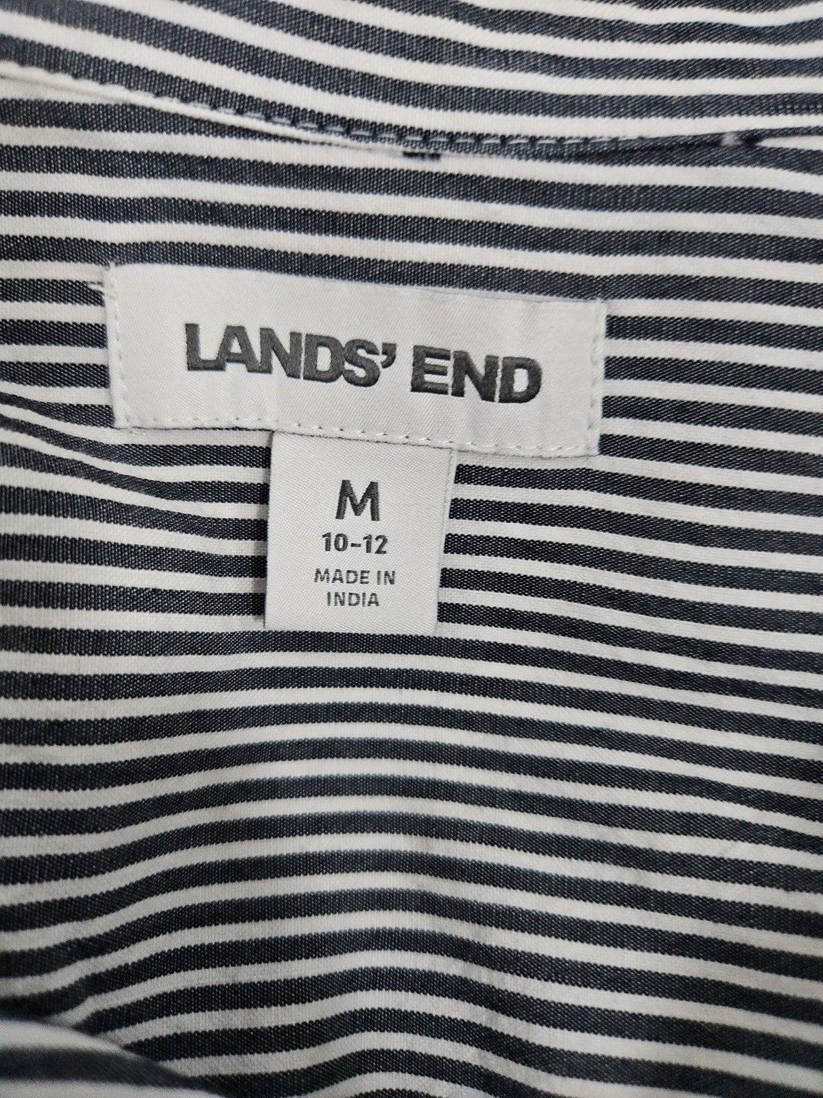 Lands' End Gray White Striped Drop Waist Ruffle Hem Shirt Dress M