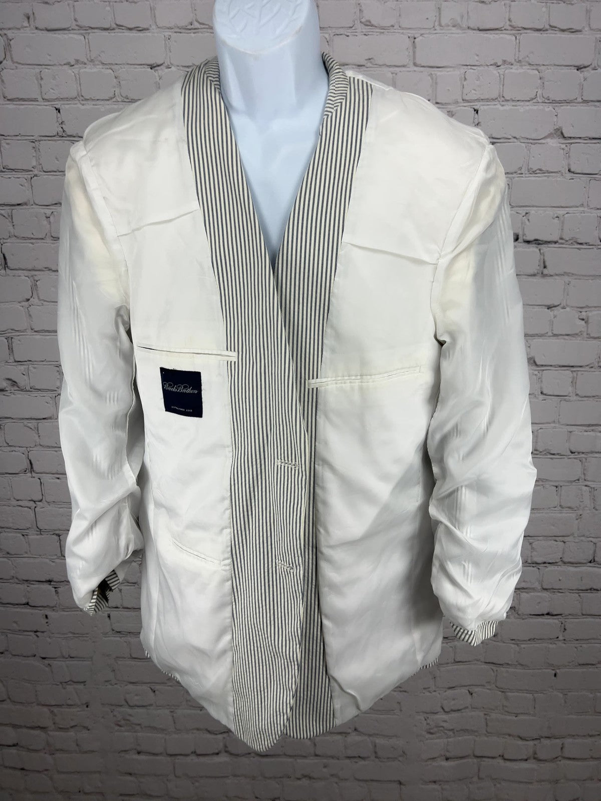 Brooks Brothers Blue White Seersucker Cotton 2 Button Blazer Sport Coat 42R