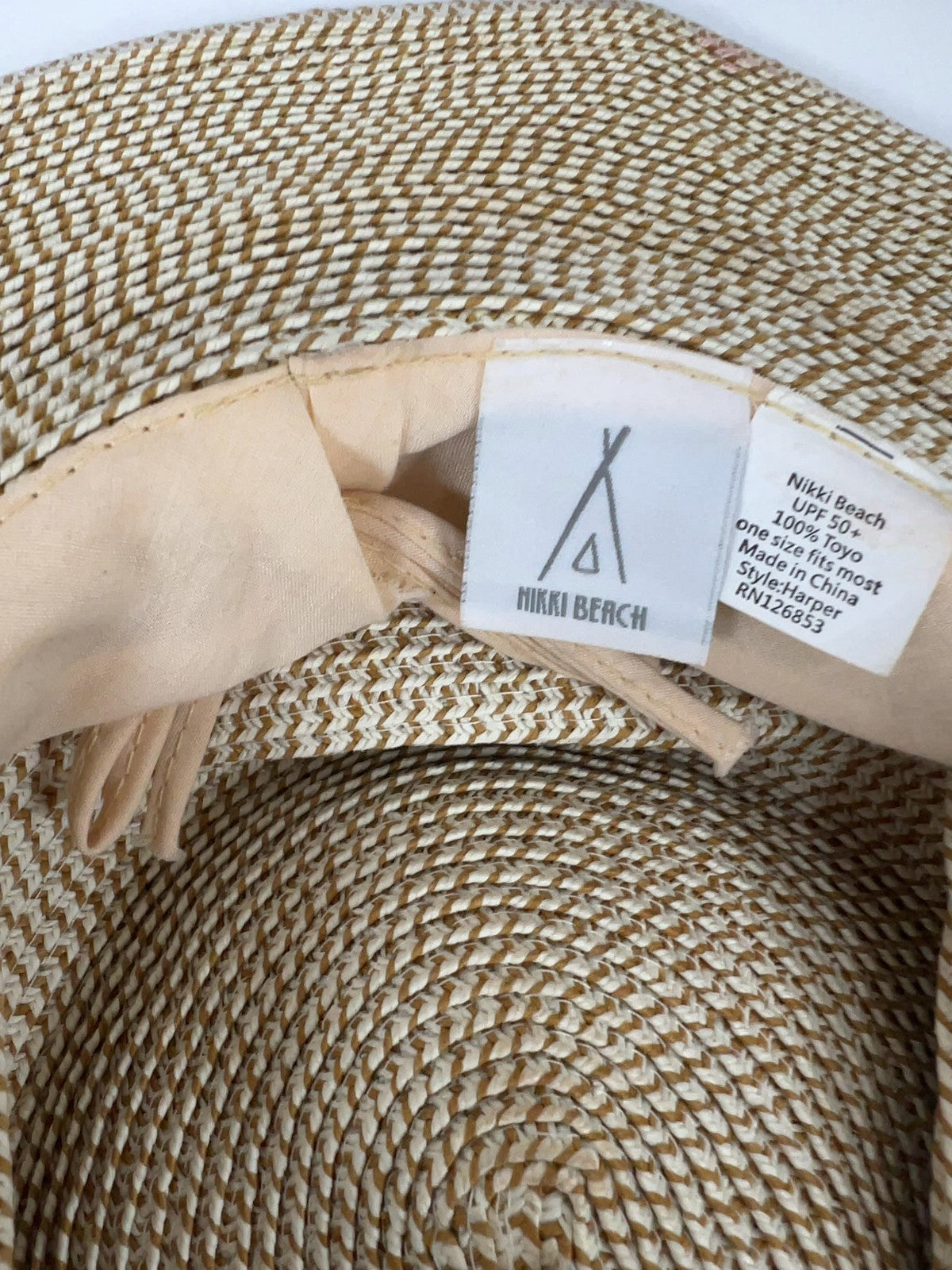 Nikki Beach Harper Tan Toyo Straw Wide Brim Sun Hat UPF 50+ One Size