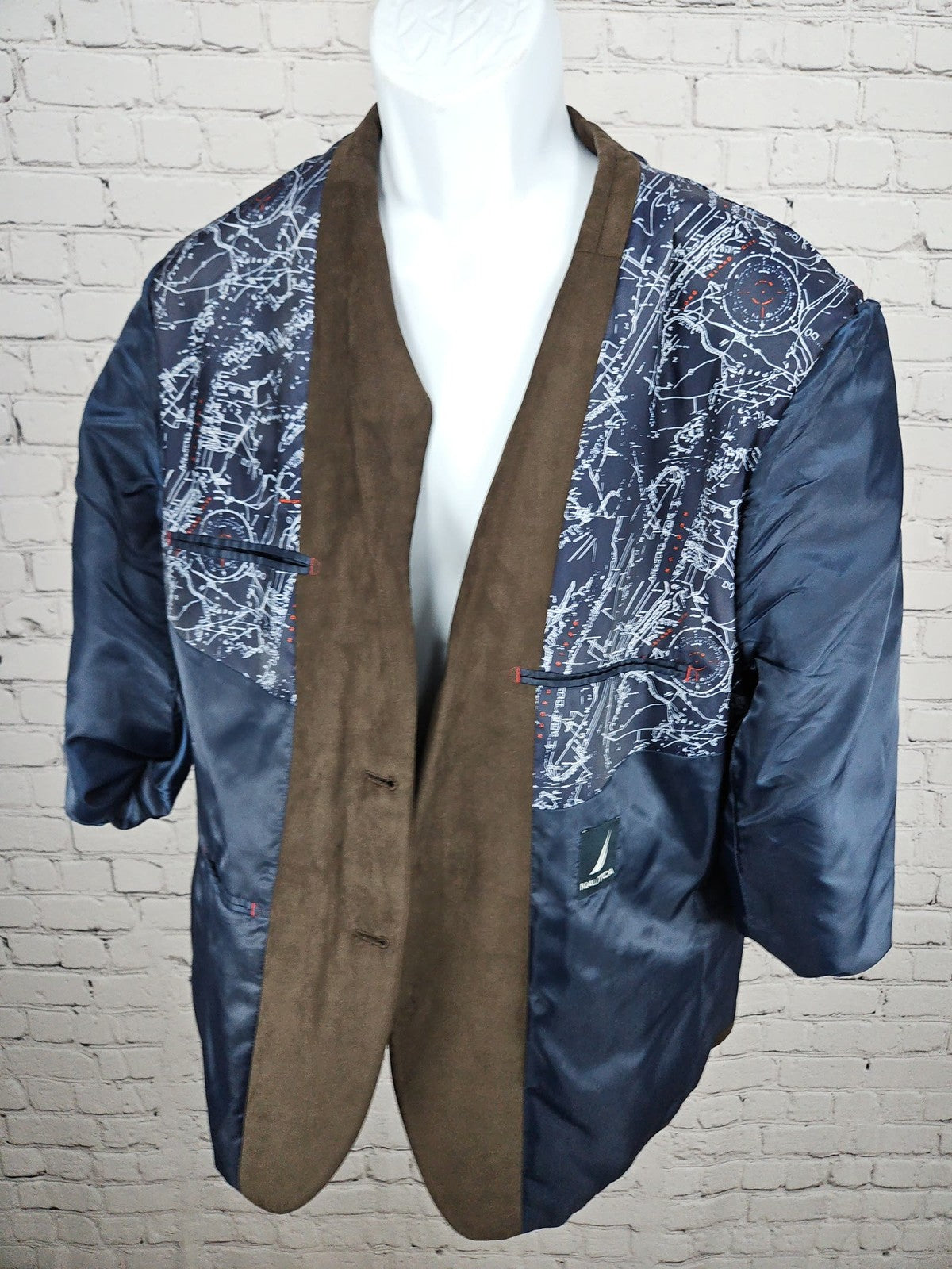 Nautica Brown Faux Suede 2 Button Double Vented Notch Blazer Sport Coat 46R