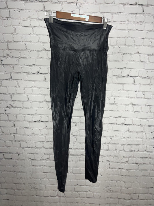 Spanx Black Faux Leather High Rise Shaping Leggings Women's L