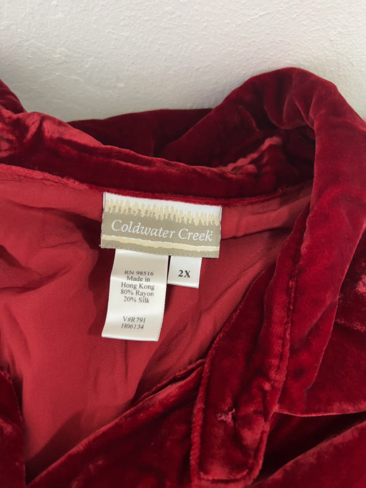 VTG Coldwater Creek Red Silk Blend Crushed Velvet Button Front Tunic Top 2X