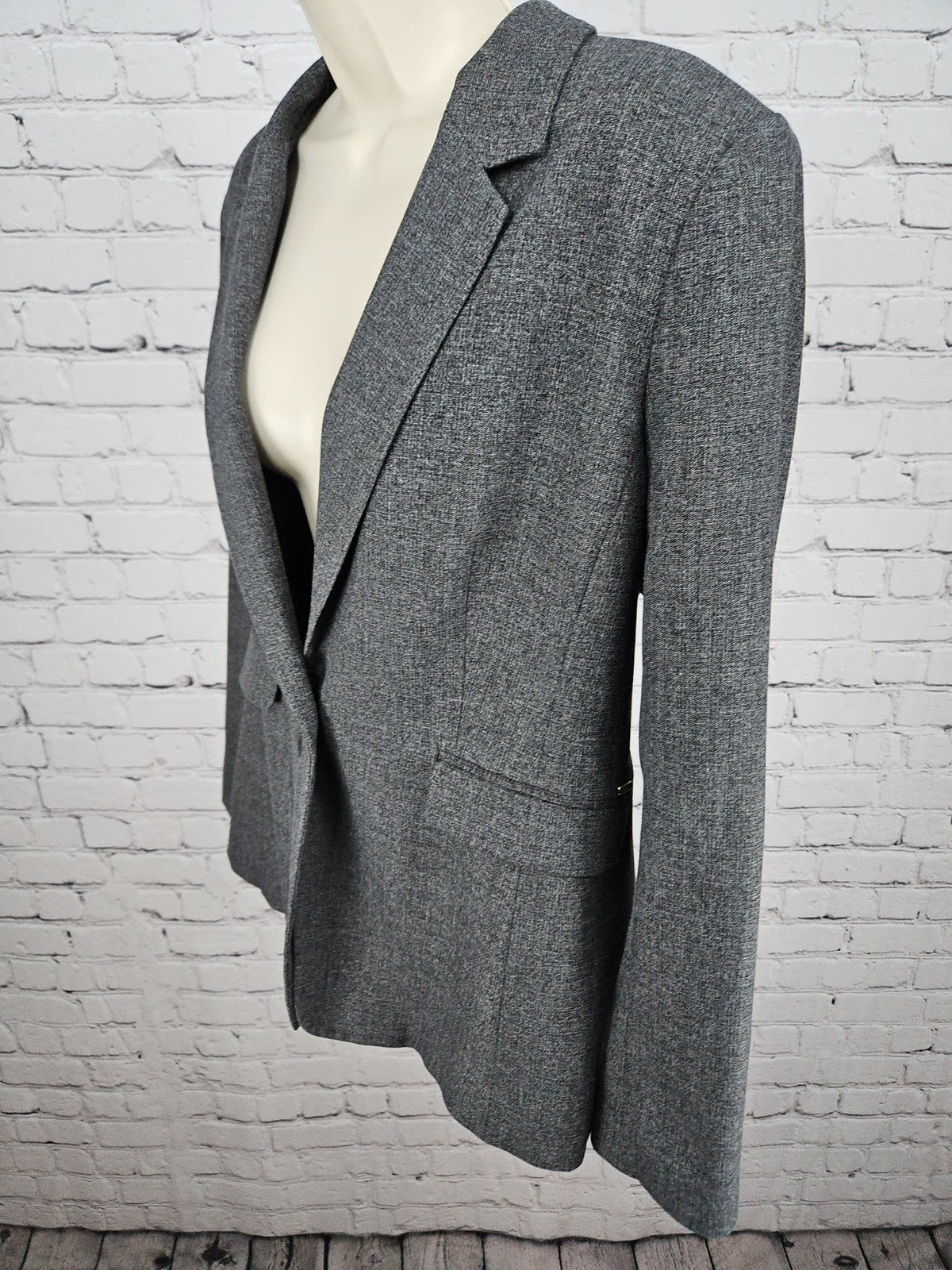 DKNY Gray Heathered 1 Button Notch Lapel Lined Women's Blazer Jacket 10