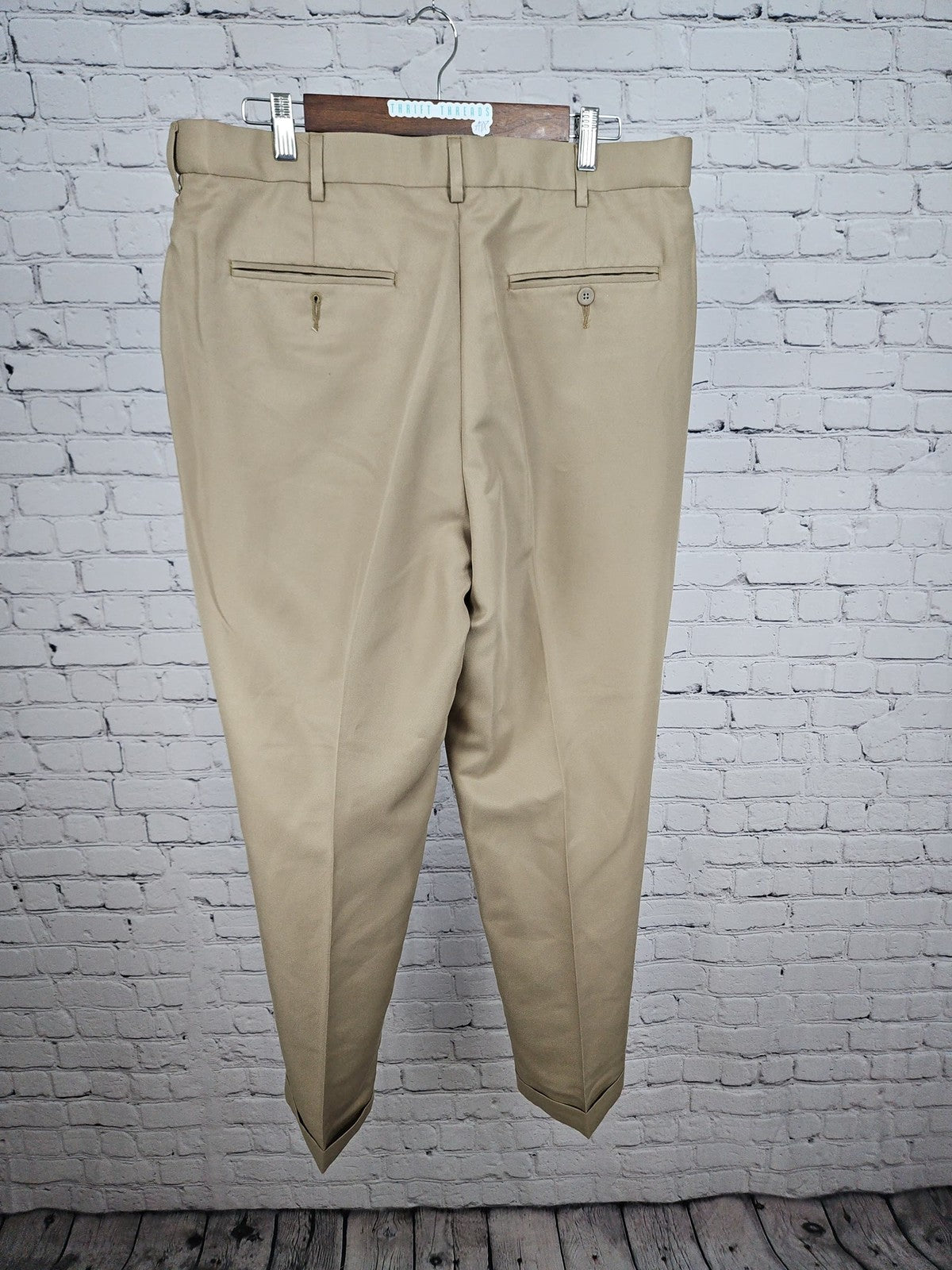 Savane Khaki 100% Polyester Pleated Front Cuffed Dress Pants Mens 36