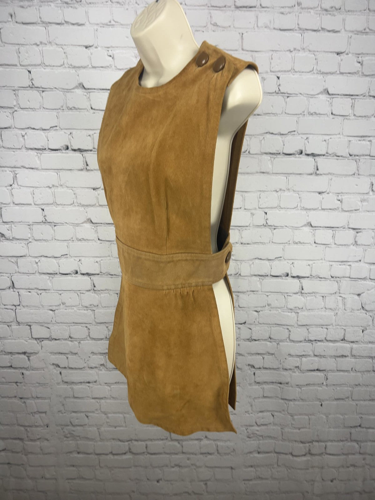 VTG Genuine Suede Leather Belted Tabard Vest Tunic Side Open Snap Women's M