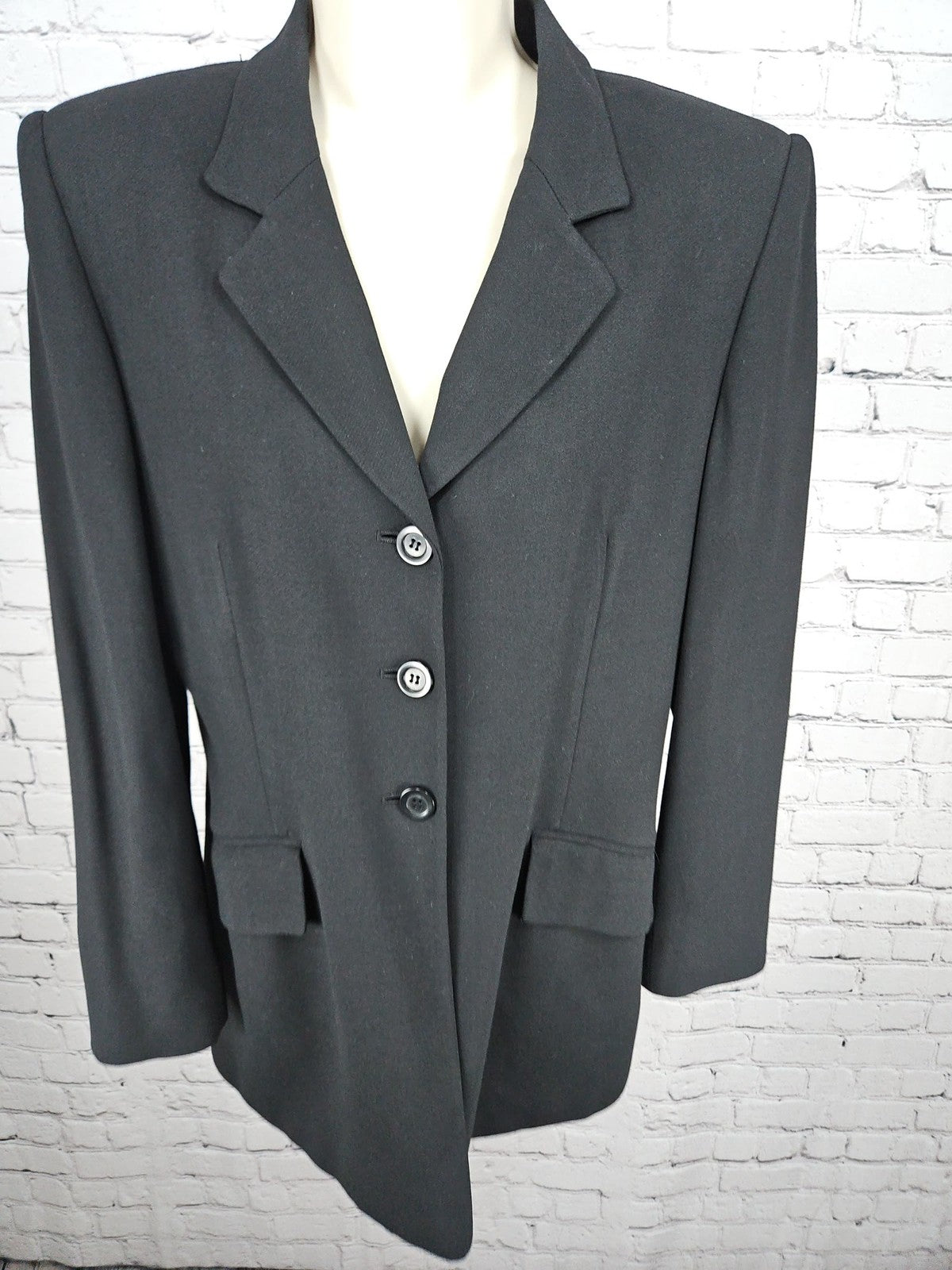 VTG Jones New York Black Wool Blend 3 Button Notch Lapel Lined Blazer Women's 6