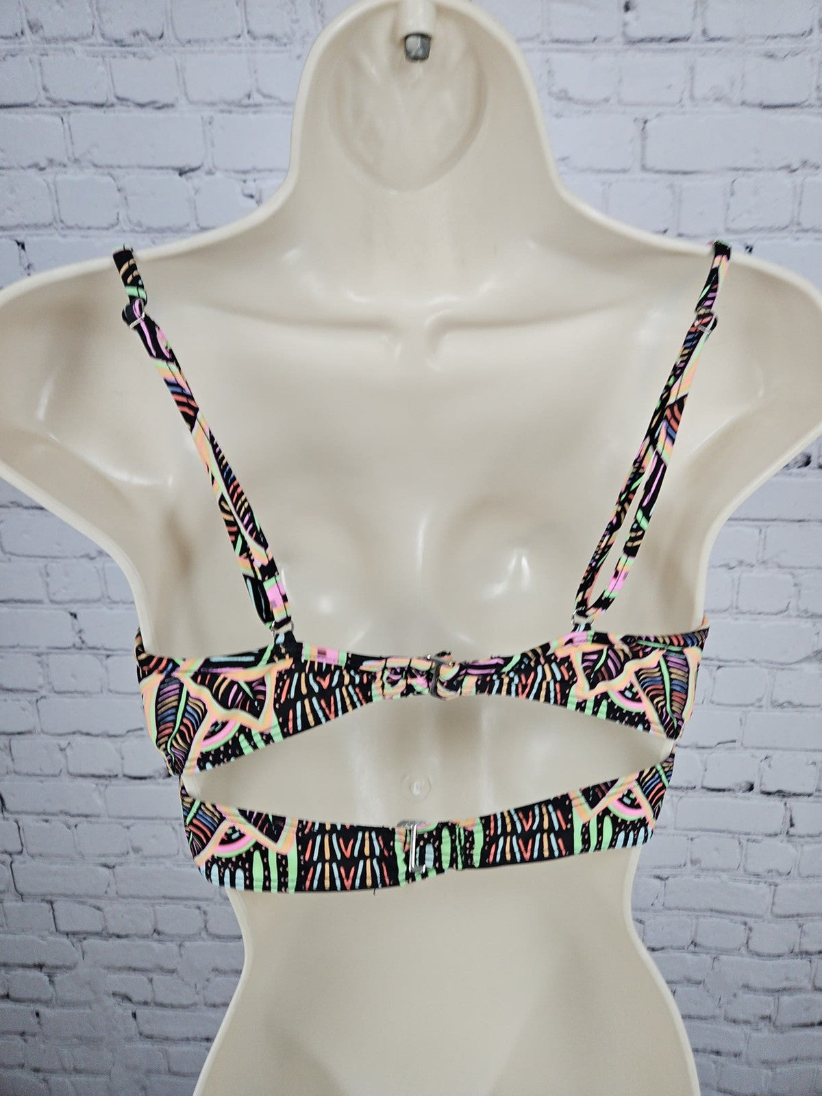 Mara Hoffman Swim Black Neon Leaf Print Underwire Bikini Top Size S