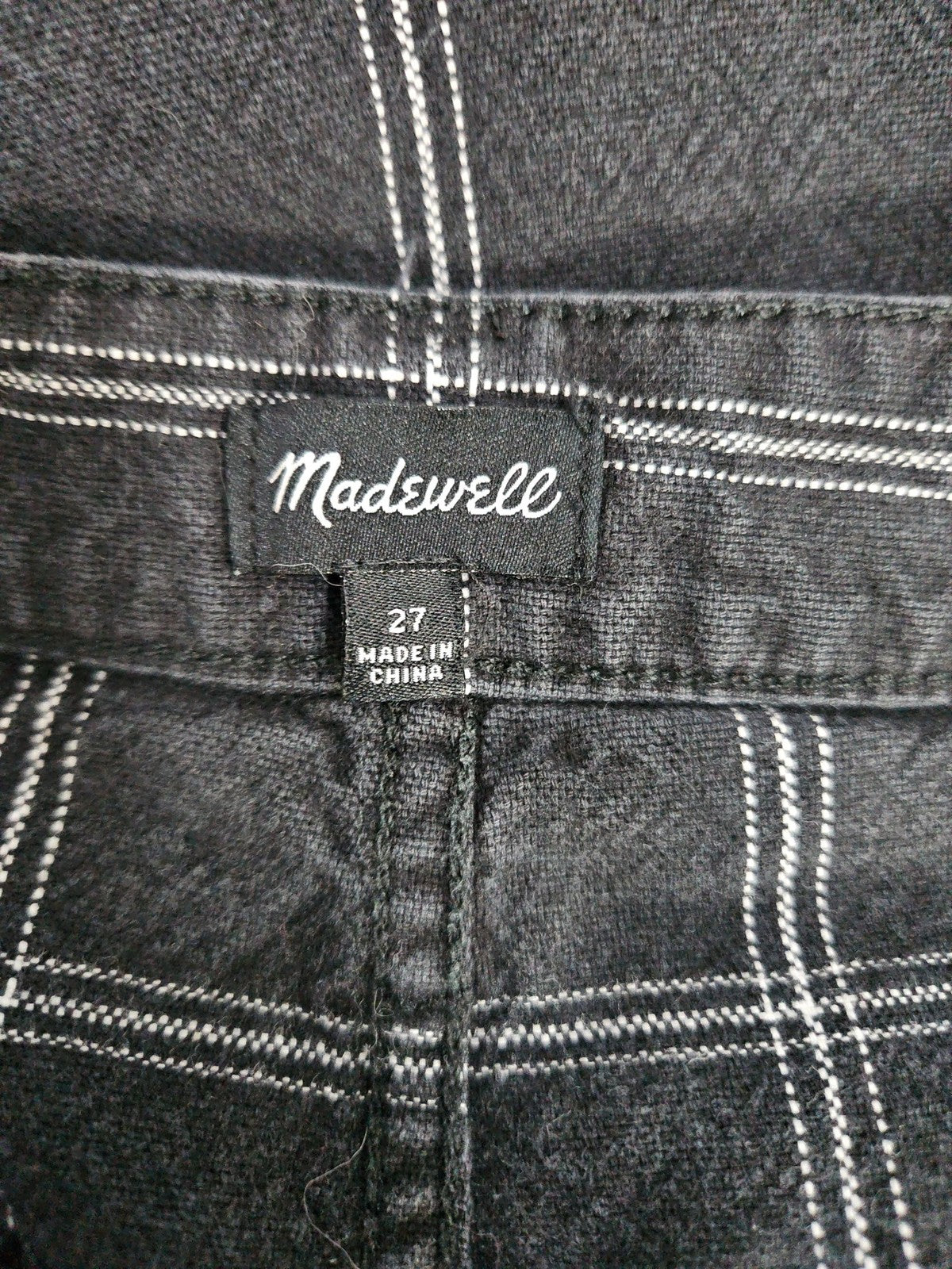 Madewell Black White Windowpane Plaid Wide Leg Cropped Pants 27 (28X23.5)